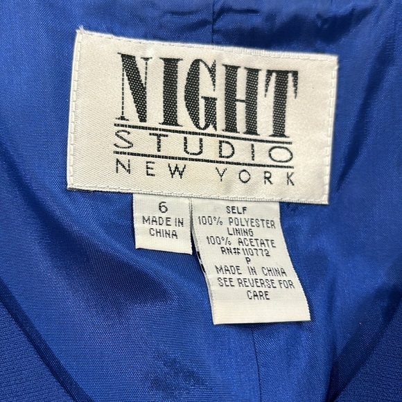 90s 3 PC NIGHT STUDIO NY BLUE W RHINESTONE BORDERED BLAZER, TOP & MIDI SKIRT 6 - Picture 17 of 17